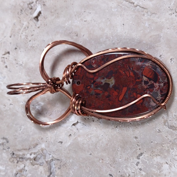 Copper Wire Wrapped Stone Pendant - Picture 2 of 4